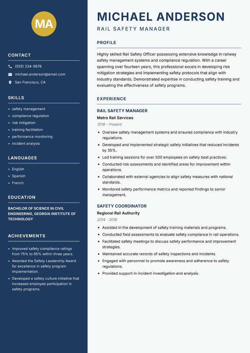 Rail Safety Officer resume template — Classic Clean