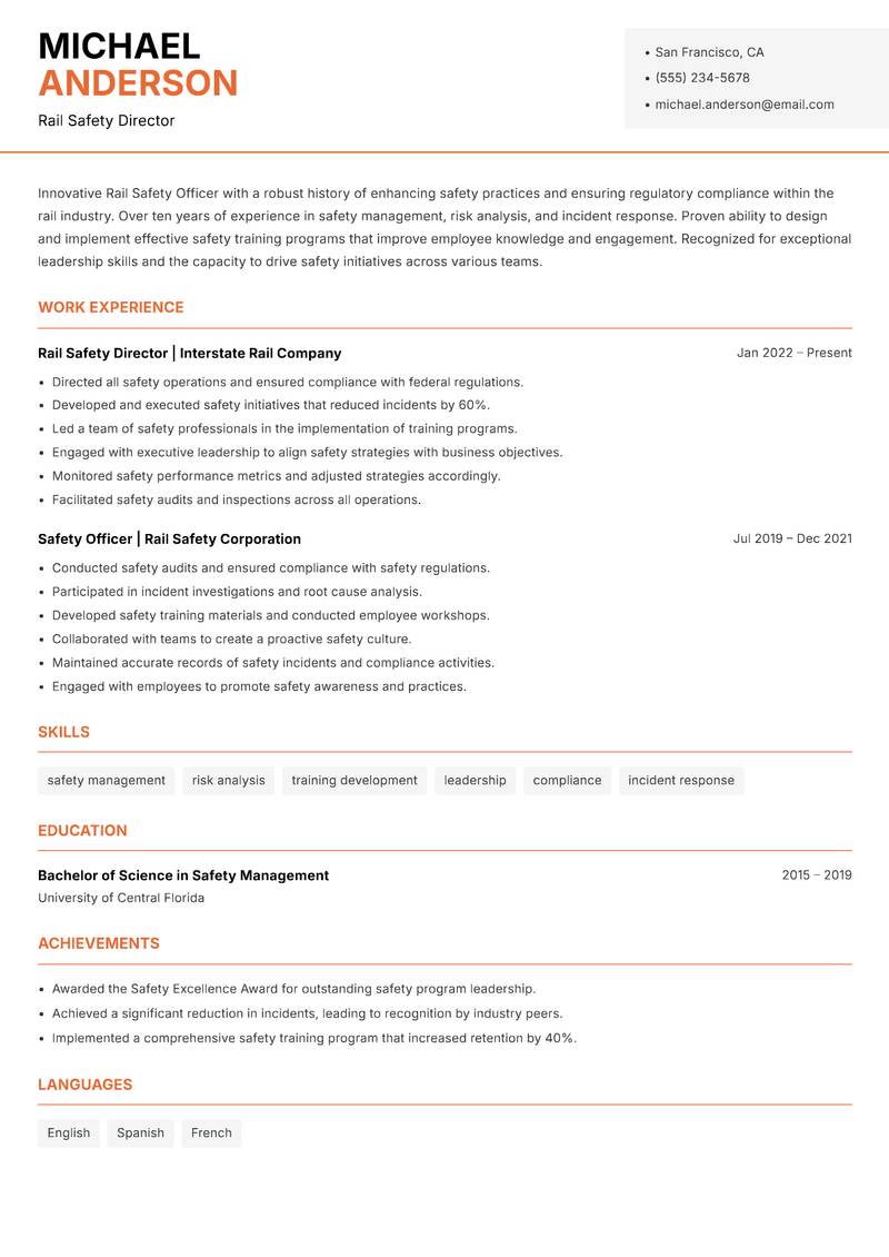 Rail Safety Officer resume template — Modern Professional
