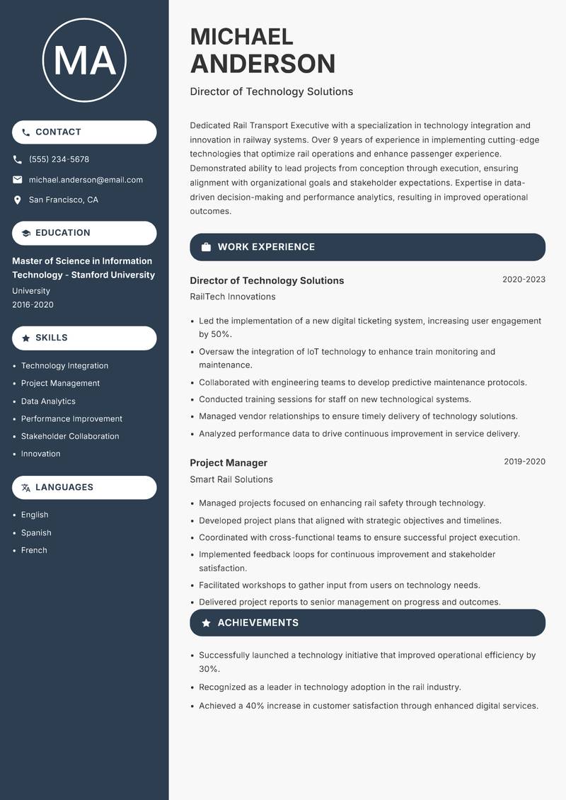 Rail Transport Executive resume template — Compact