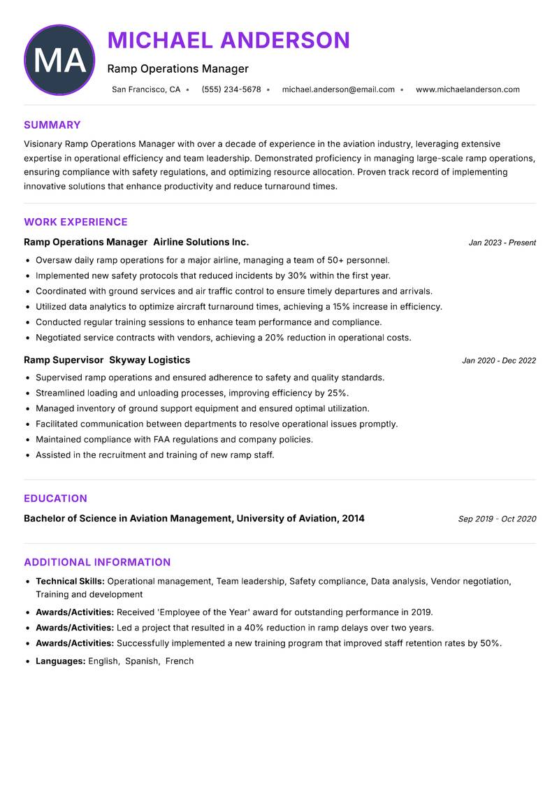Ramp Operations Manager resume example — ATS-friendly template