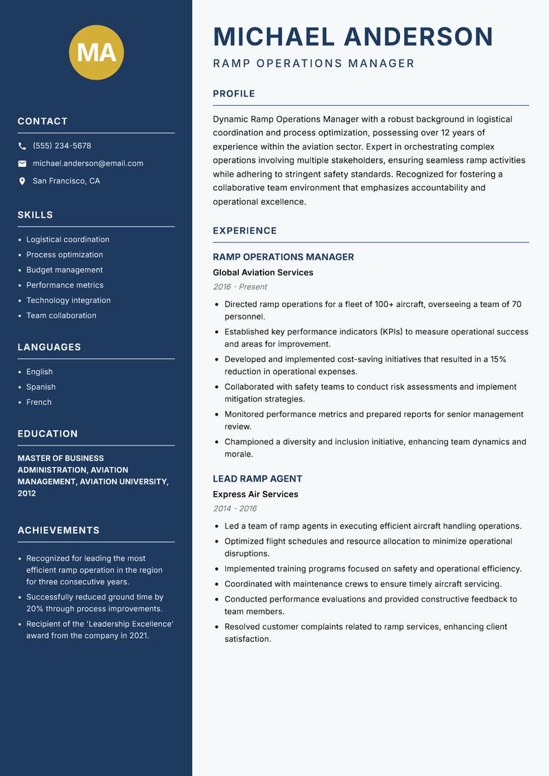 Ramp Operations Manager resume template — Classic Clean