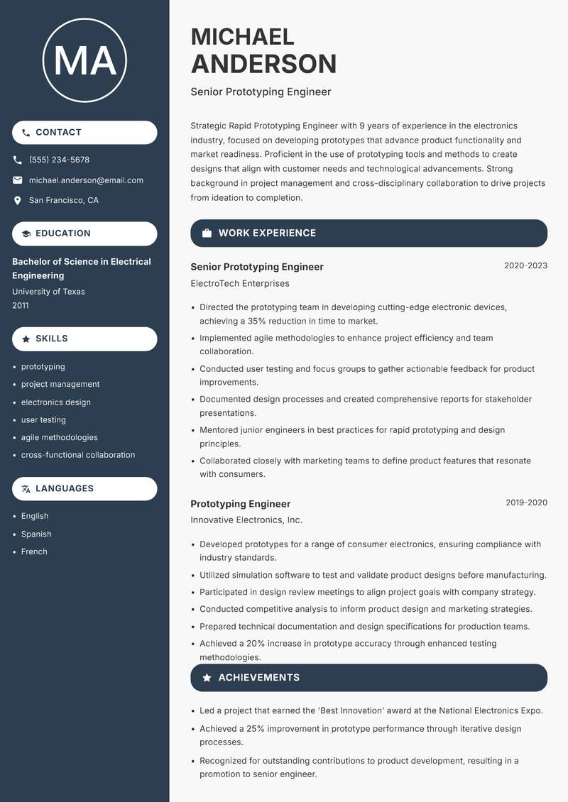 Rapid Prototyping Engineer resume template — Compact