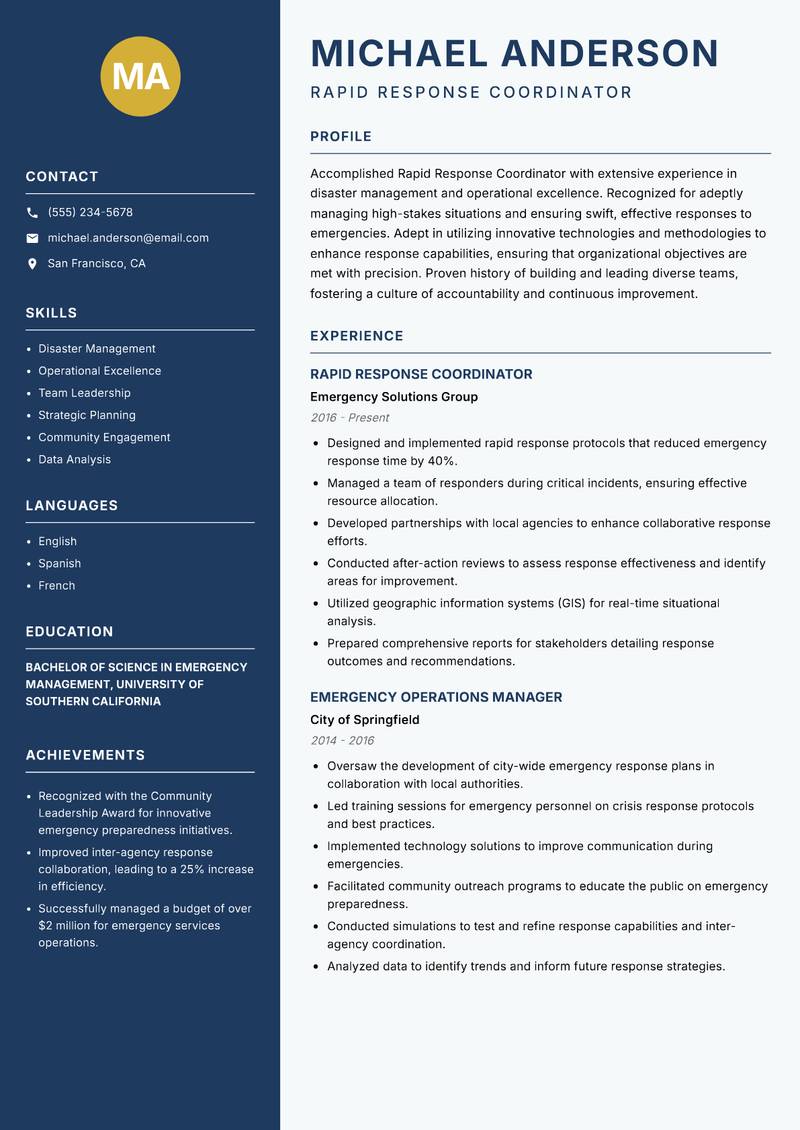 Rapid Response Coordinator resume template — Classic Clean