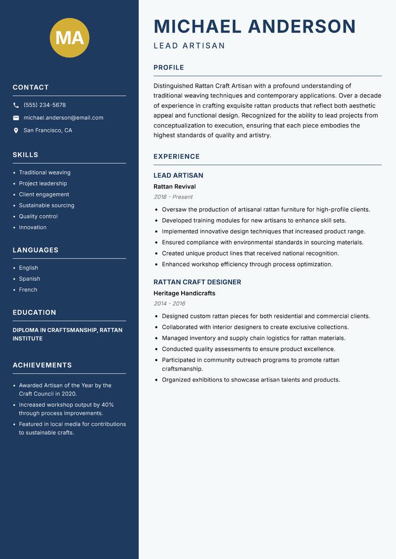 Rattan Craft Artisan resume template — Classic Clean