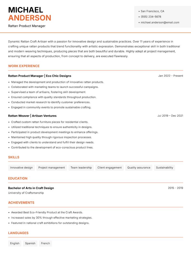 Rattan Craft Artisan resume template — Modern Professional