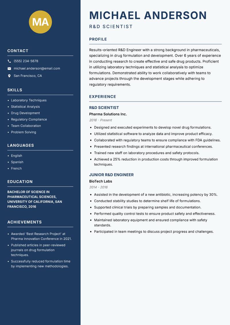 R&D Engineer resume template — Classic Clean