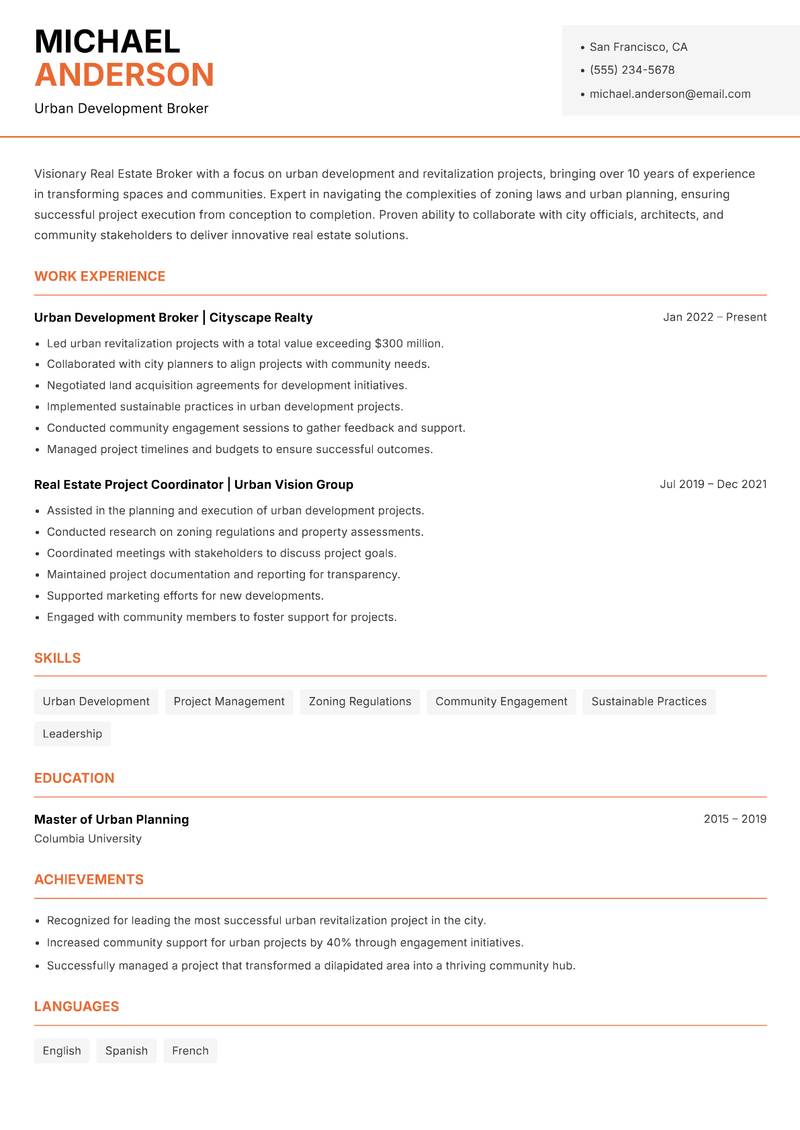 Real Estate Broker resume template — Modern Professional
