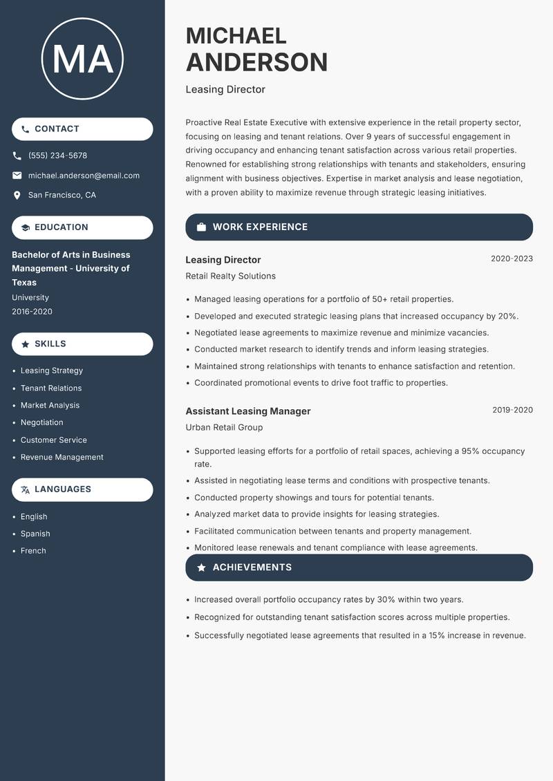 Real Estate Executive resume template — Compact