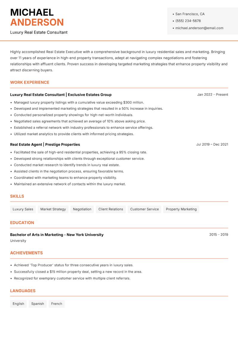 Real Estate Executive resume template — Modern Professional