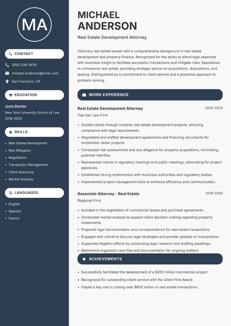 Real Estate Lawyer resume template — Compact