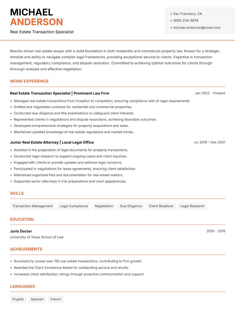Real Estate Lawyer resume template — Modern Professional