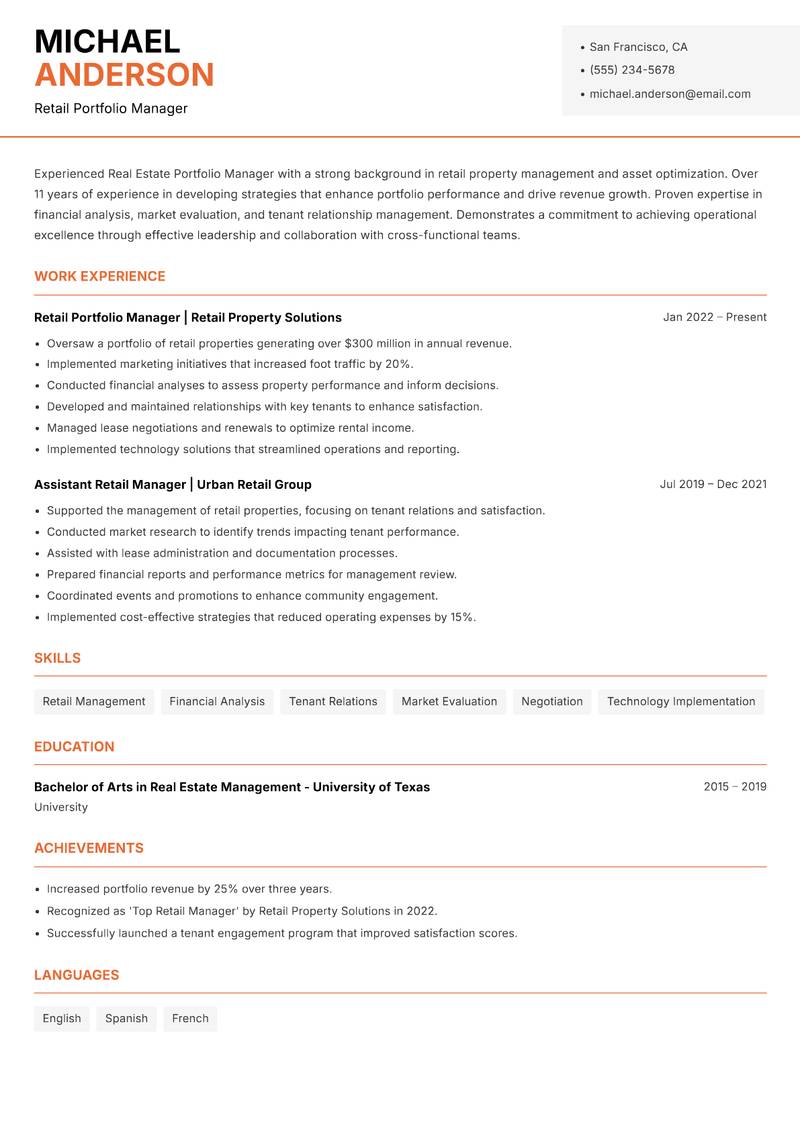 Real Estate Portfolio Manager resume template — Modern Professional