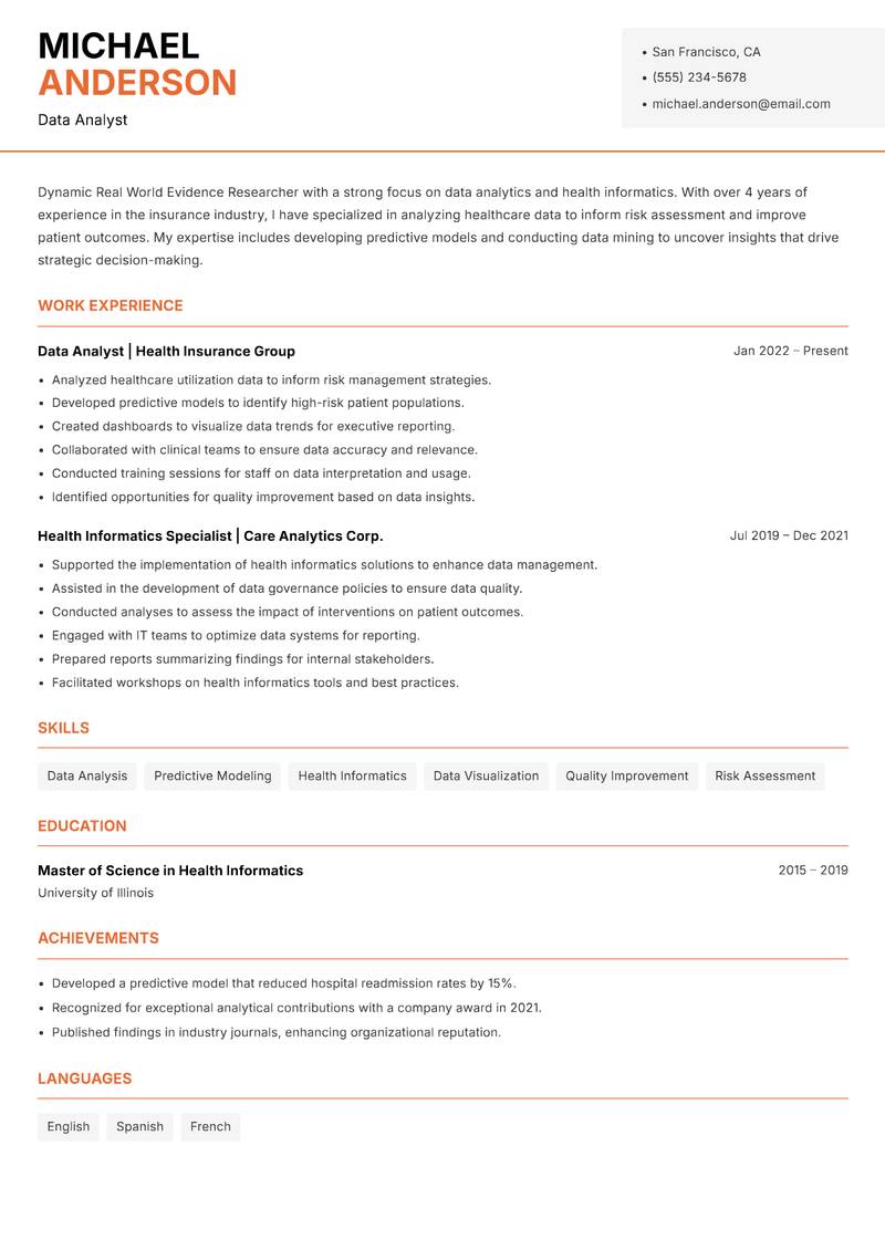 Real World Evidence Researcher resume template — Modern Professional