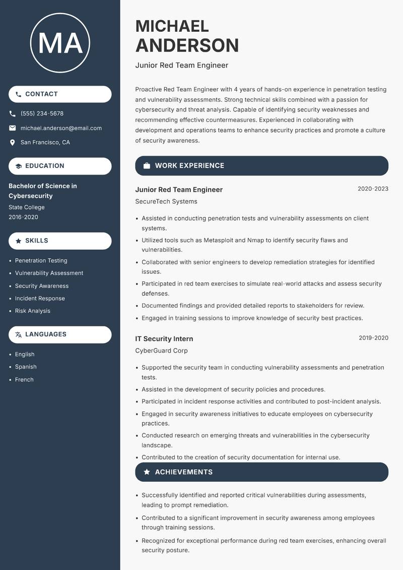 Red Team Engineer resume template — Compact
