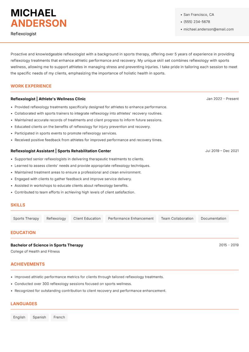 Reflexologist resume template — Modern Professional