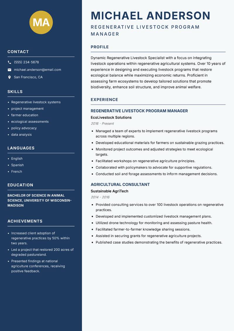 Regenerative Livestock Specialist resume template — Classic Clean