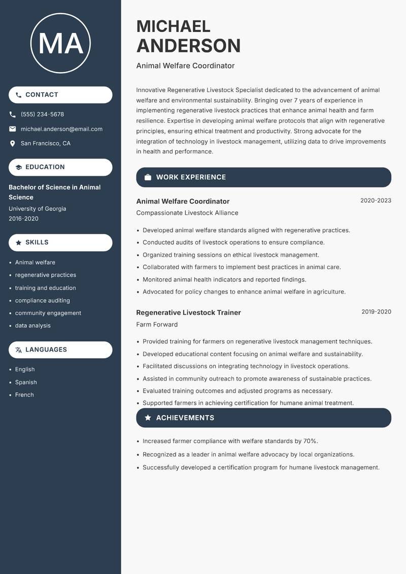 Regenerative Livestock Specialist resume template — Compact