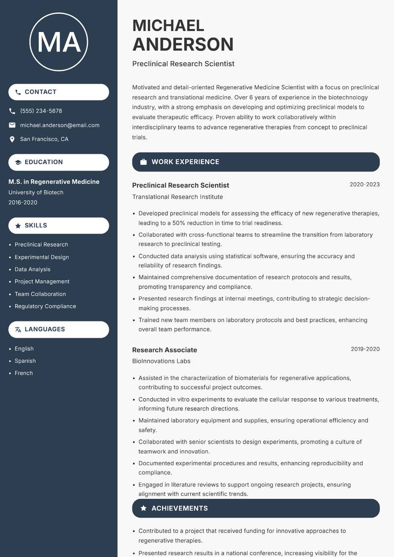 Regenerative Medicine Scientist resume template — Compact