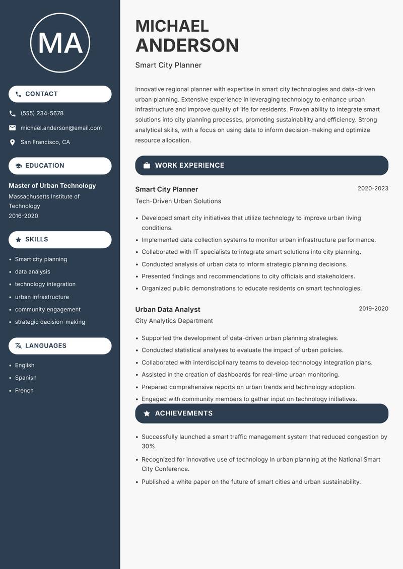 Regional Planner resume template — Compact