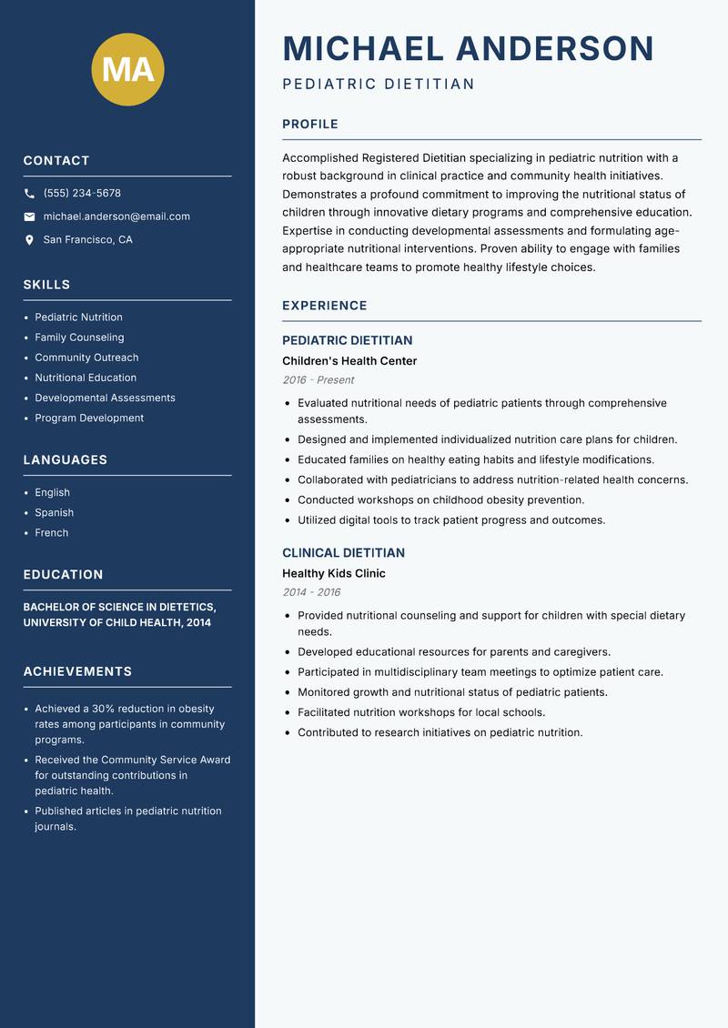 Registered Dietitian resume template — Classic Clean