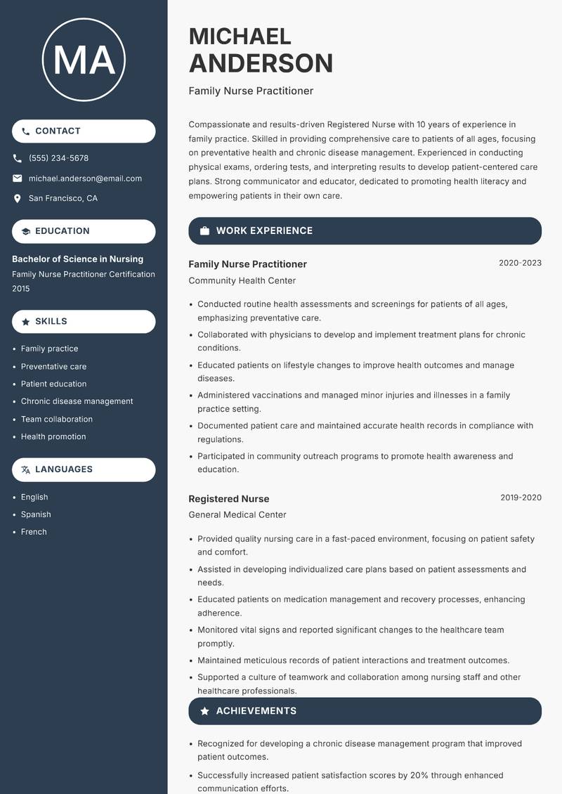 Registered Nurse resume template — Compact