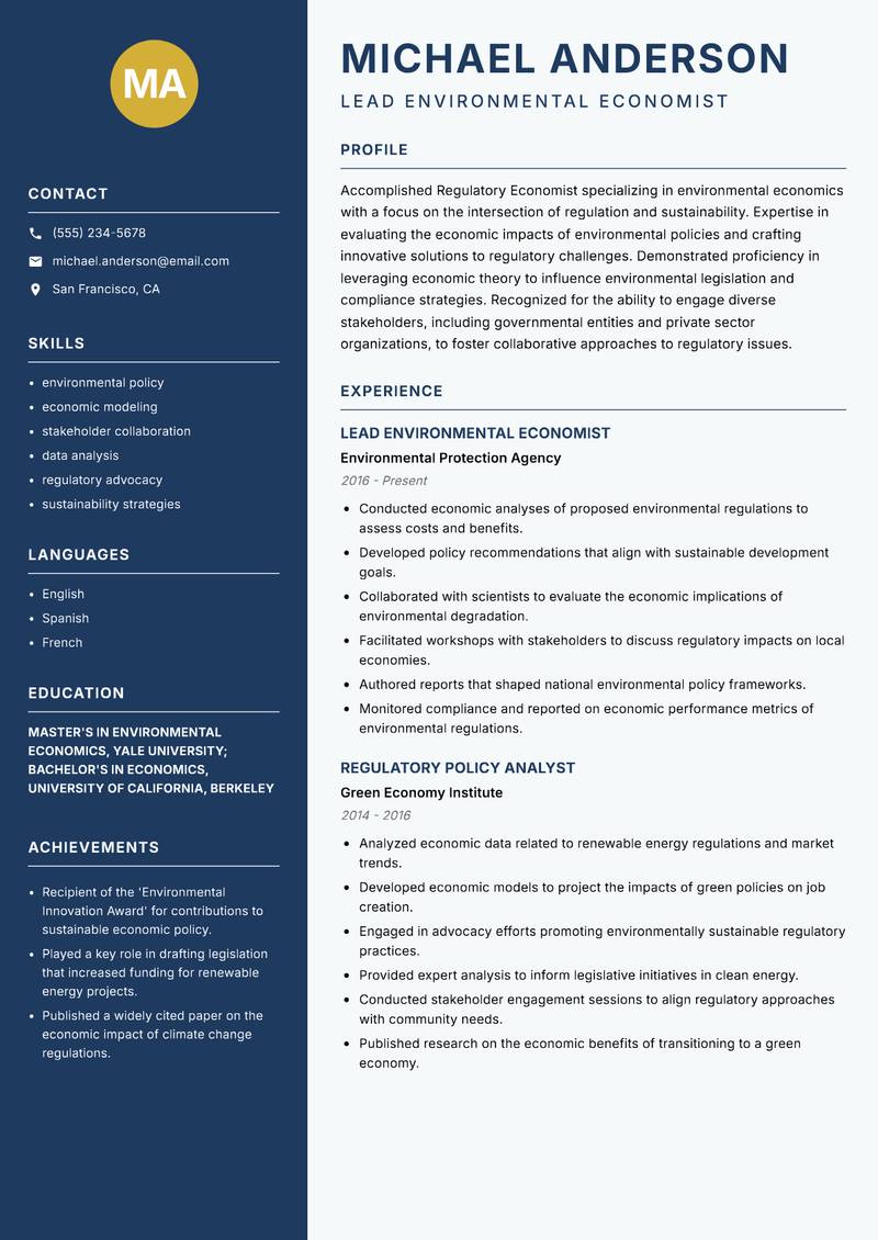 Regulatory Economist resume template — Classic Clean
