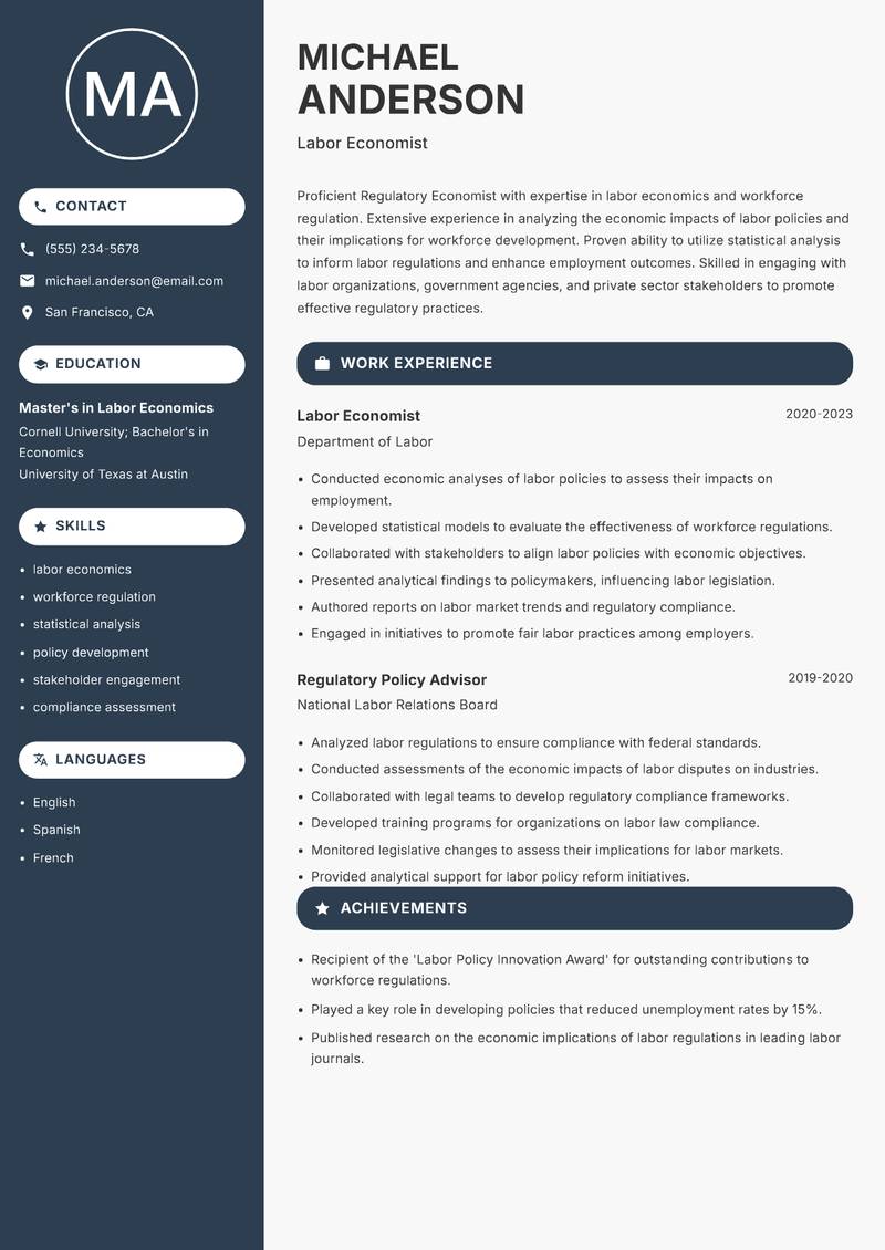 Regulatory Economist resume template — Compact