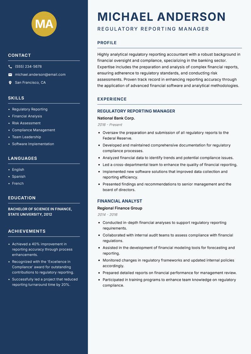 Regulatory Reporting Accountant resume template — Classic Clean