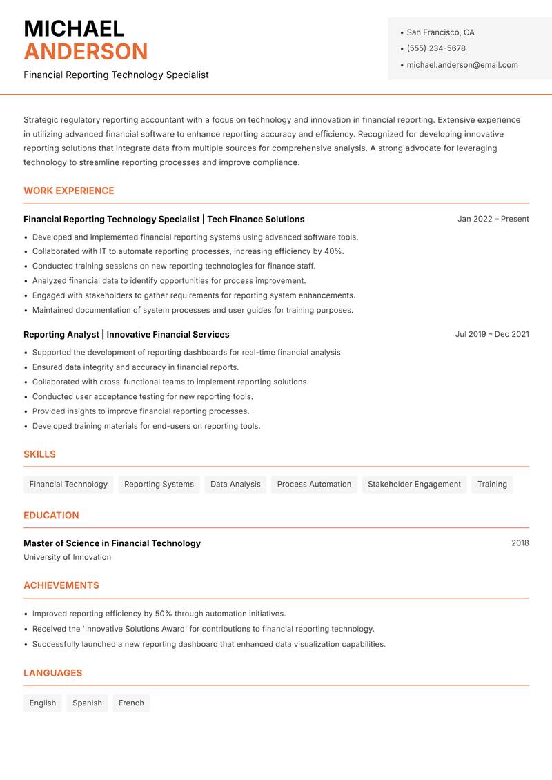 Regulatory Reporting Accountant resume template — Modern Professional