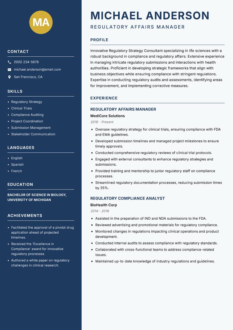 Regulatory Strategy Consultant resume template — Classic Clean