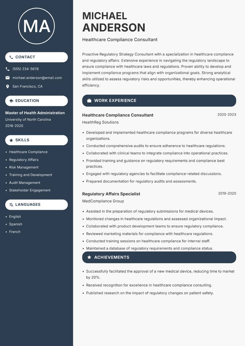Regulatory Strategy Consultant resume template — Compact