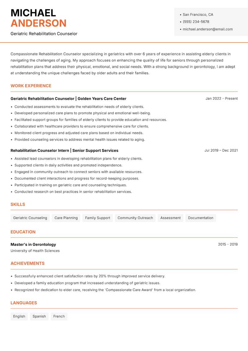 Rehabilitation Counselor resume template — Modern Professional