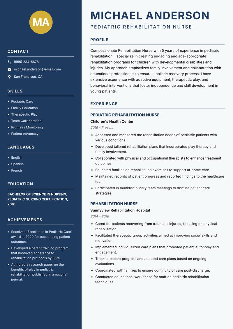 Rehabilitation Nurse resume template — Classic Clean