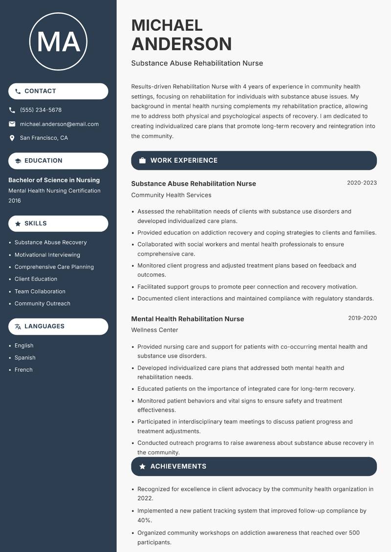 Rehabilitation Nurse resume template — Compact