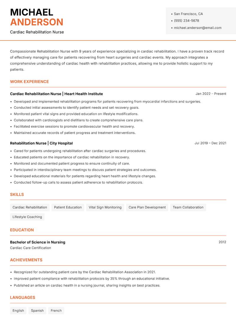 Rehabilitation Nurse resume template — Modern Professional