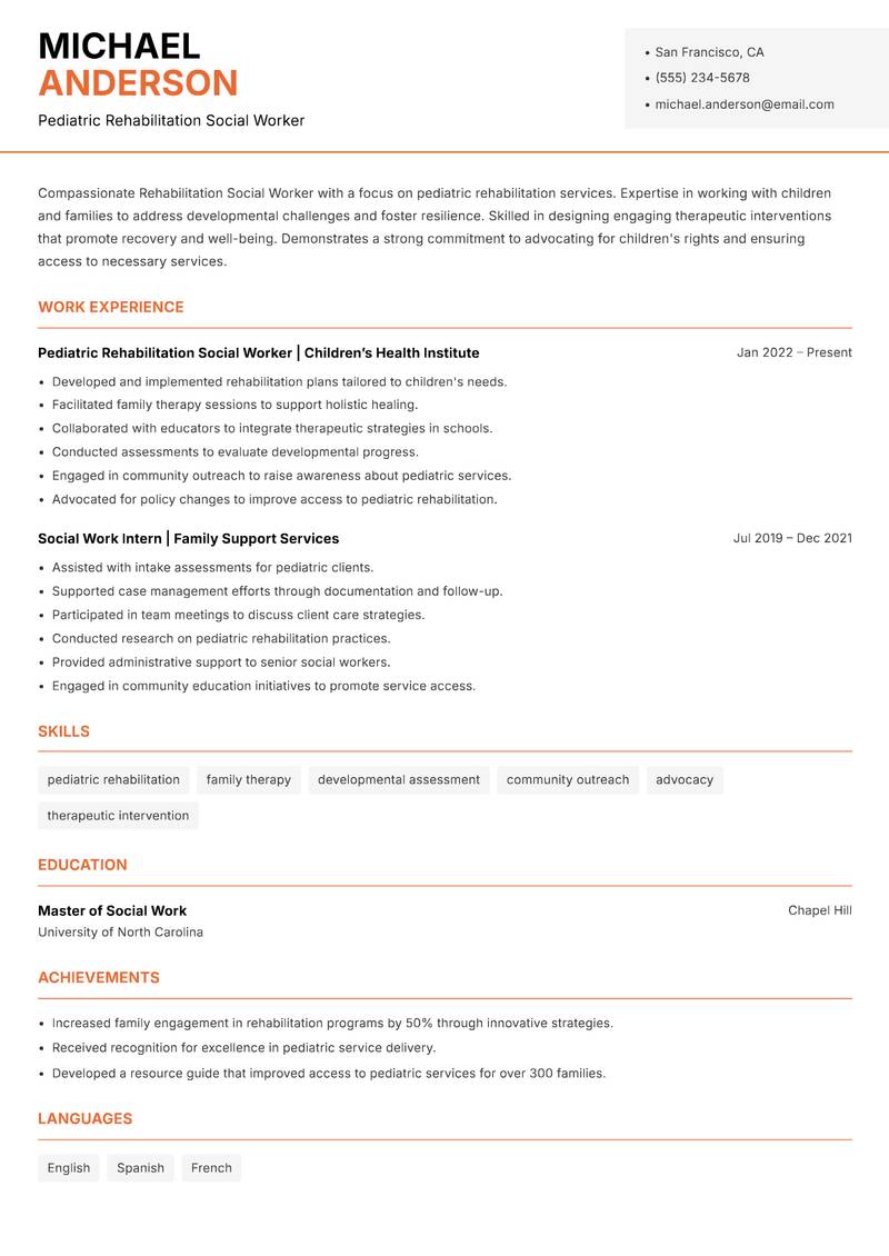 Rehabilitation Social Worker resume template — Modern Professional