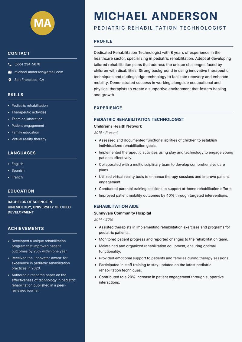 Rehabilitation Technologist resume template — Classic Clean