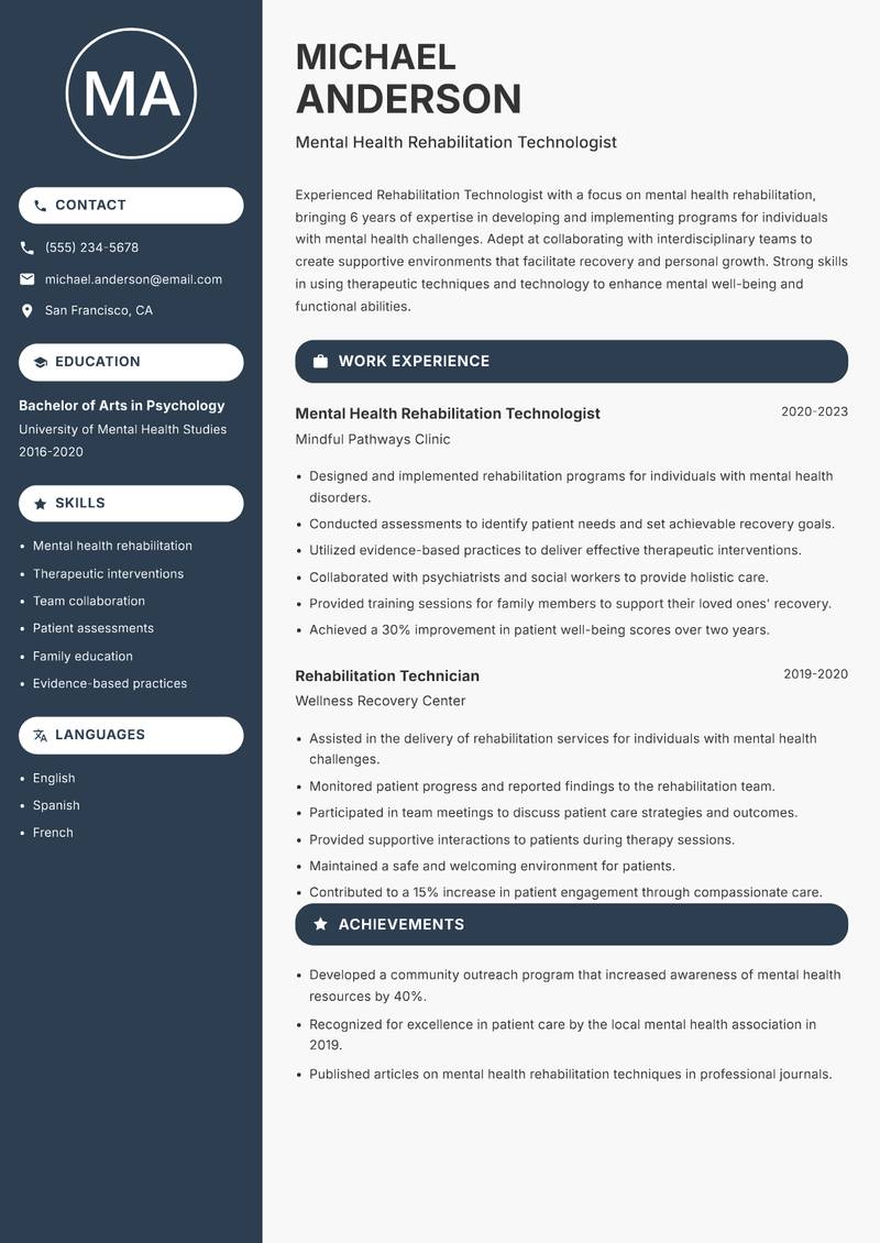 Rehabilitation Technologist resume template — Compact