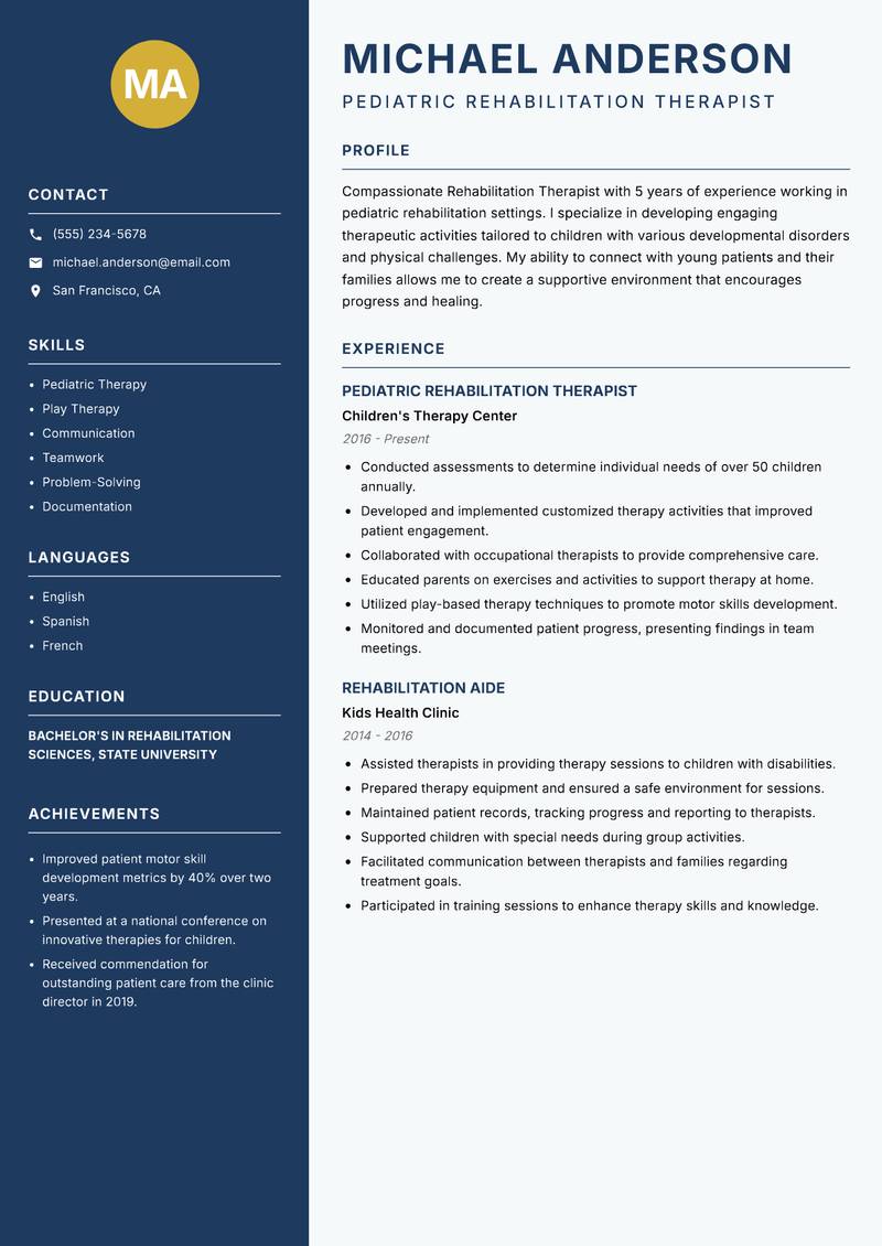 Rehabilitation Therapist resume template — Classic Clean