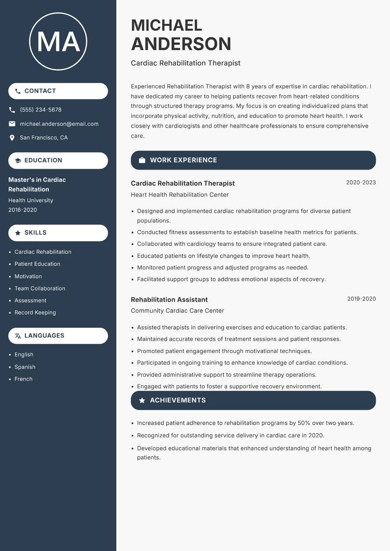Rehabilitation Therapist resume template — Compact