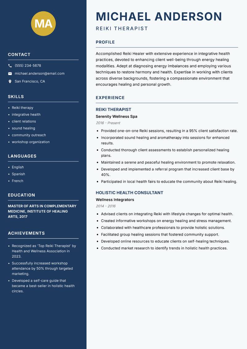Reiki Healer resume template — Classic Clean