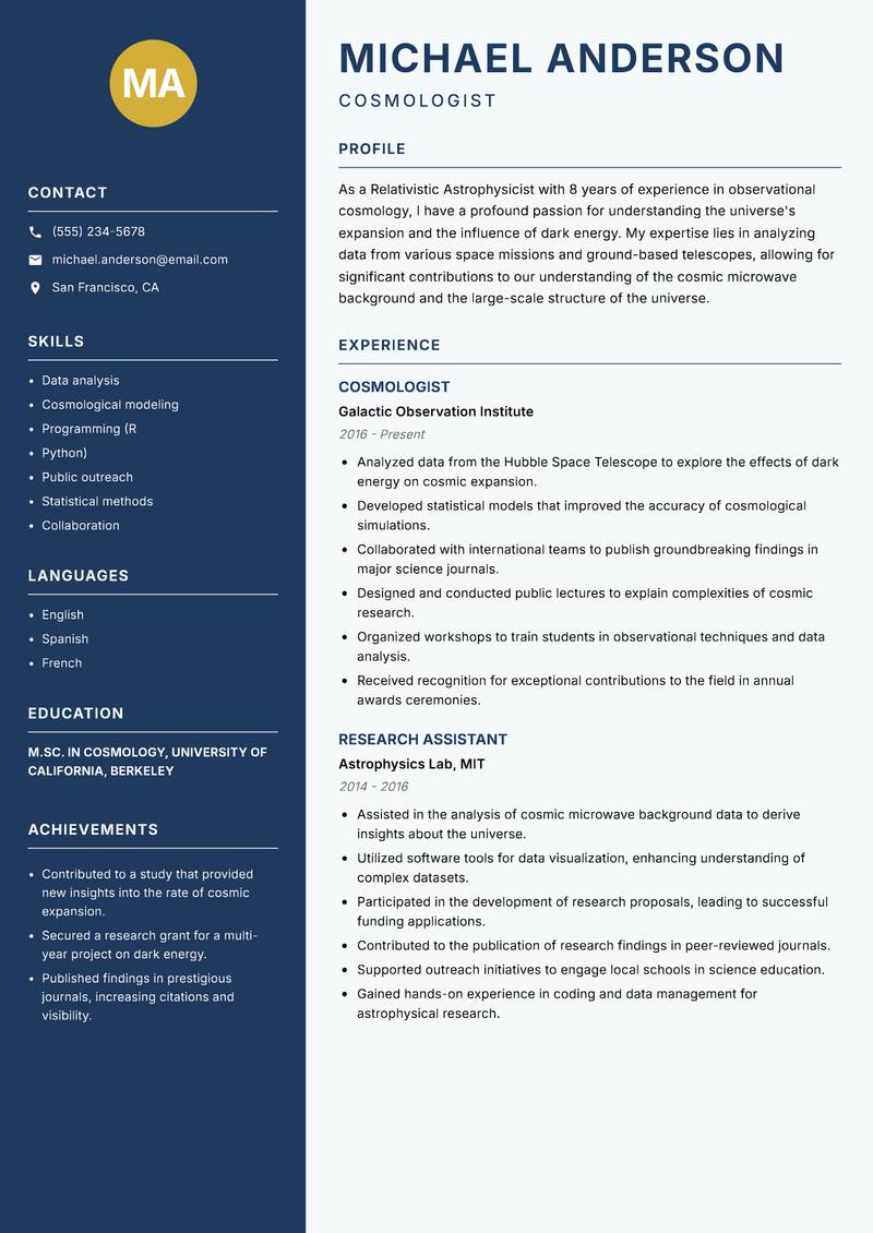 Relativistic Astrophysicist resume template — Classic Clean