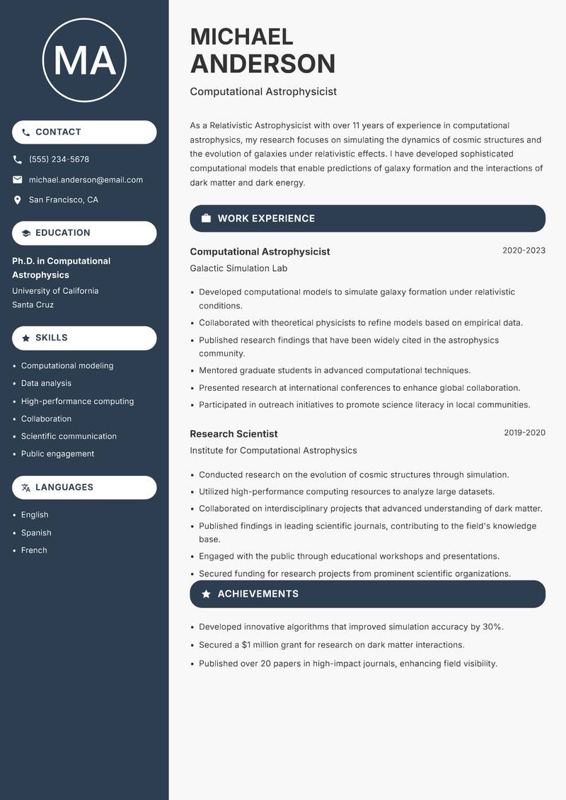 Relativistic Astrophysicist resume template — Compact