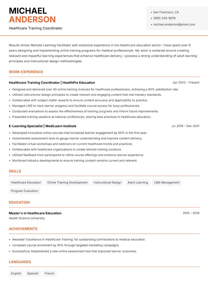 Remote Learning Facilitator resume template — Modern Professional