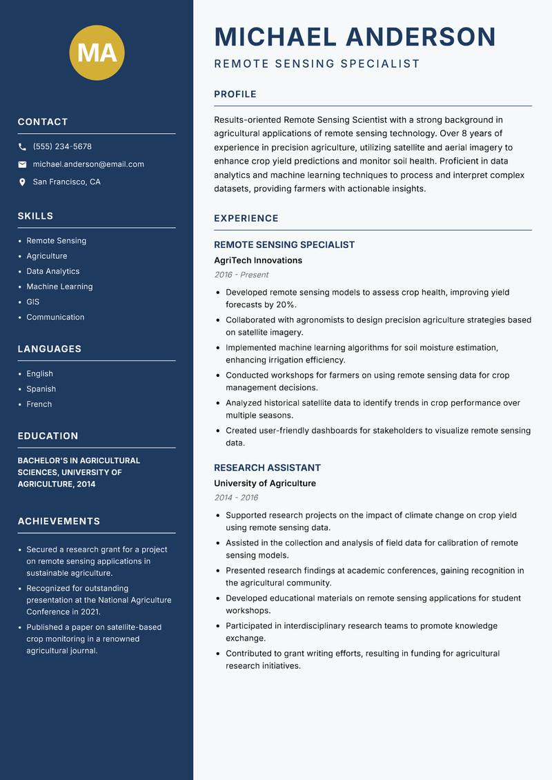 Remote Sensing Scientist resume template — Classic Clean