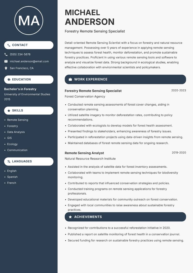 Remote Sensing Scientist resume template — Compact