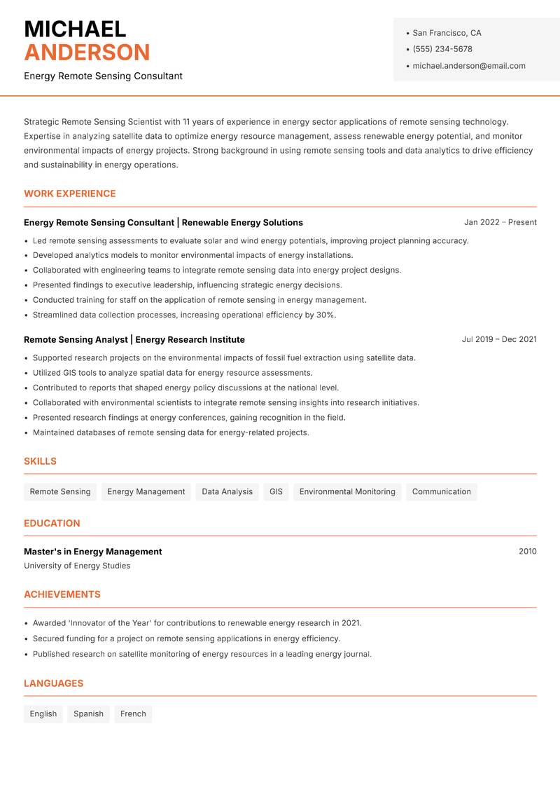 Remote Sensing Scientist resume template — Modern Professional