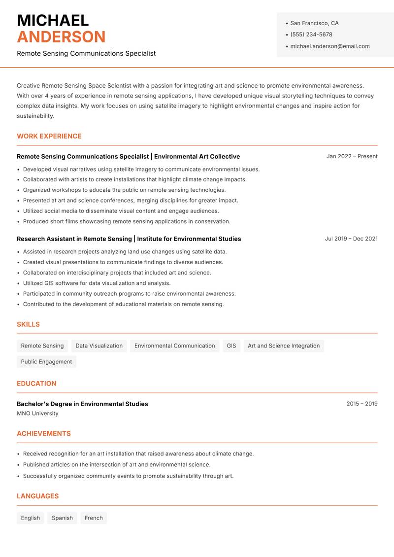 Remote Sensing Space Scientist resume template — Modern Professional