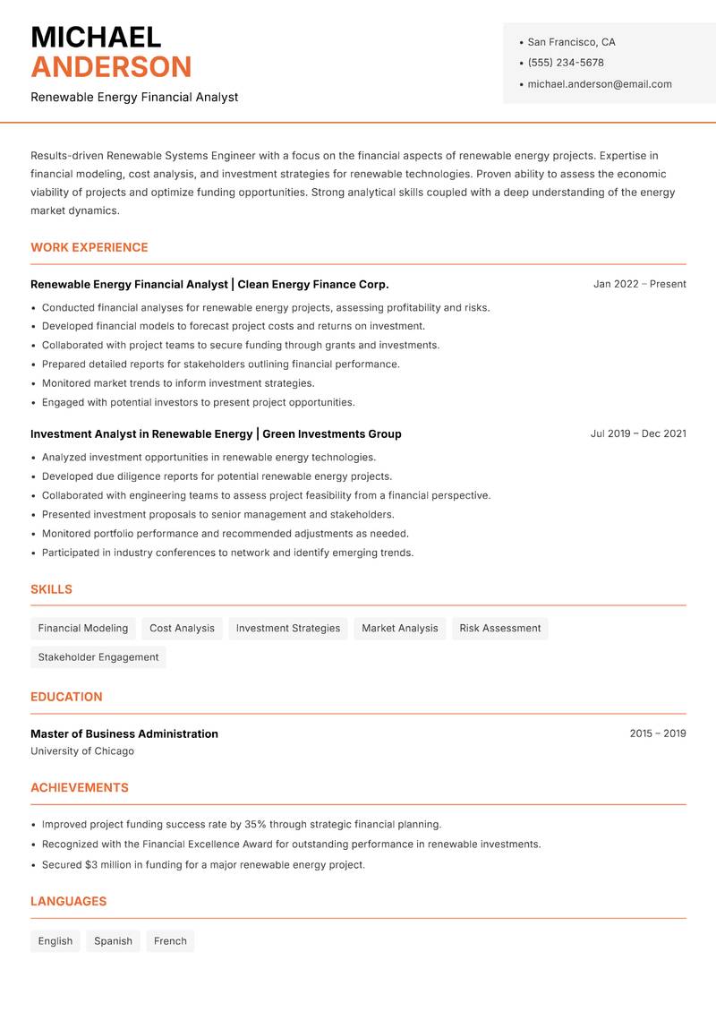 Renewable Systems Engineer resume template — Modern Professional