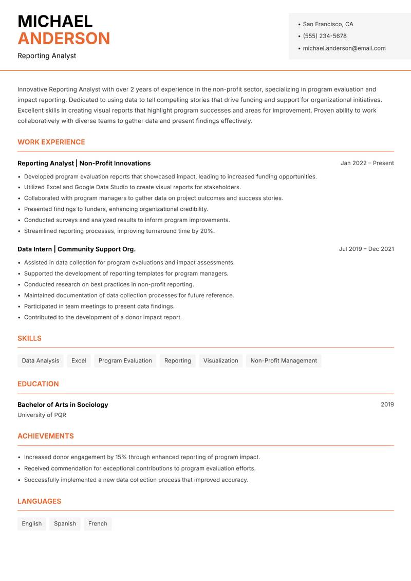 Reporting Analyst resume template — Modern Professional